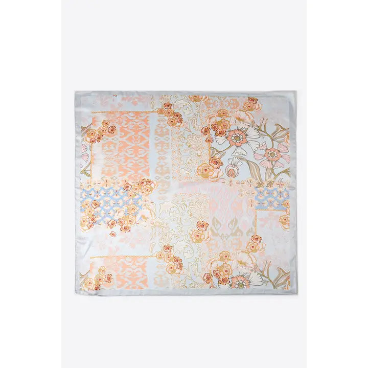 Abstract Floral Print Bandana - Peach/Blue