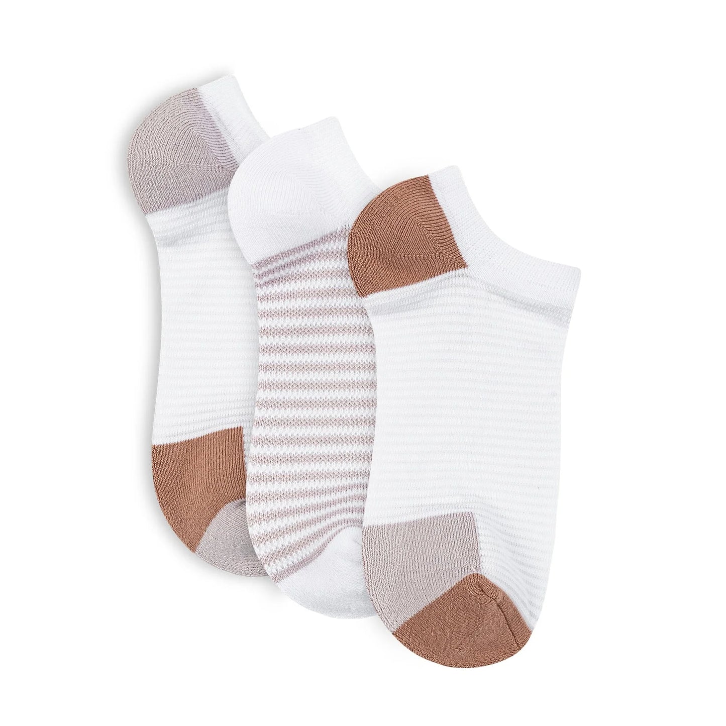 Runner Ribbed No Show Sock - 3PK - Brown/Pink