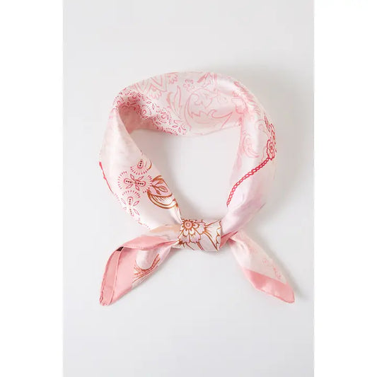 Abstract Floral Print Bandana-Pink/White