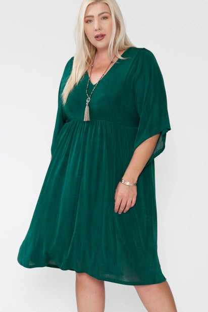 Curvy V-Neck Dolman Midi Dress Green