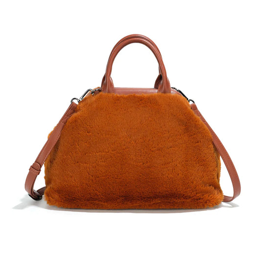 THE 'MAYA' TOP HANDLE SATCHEL - Cinnamon Faux Fur