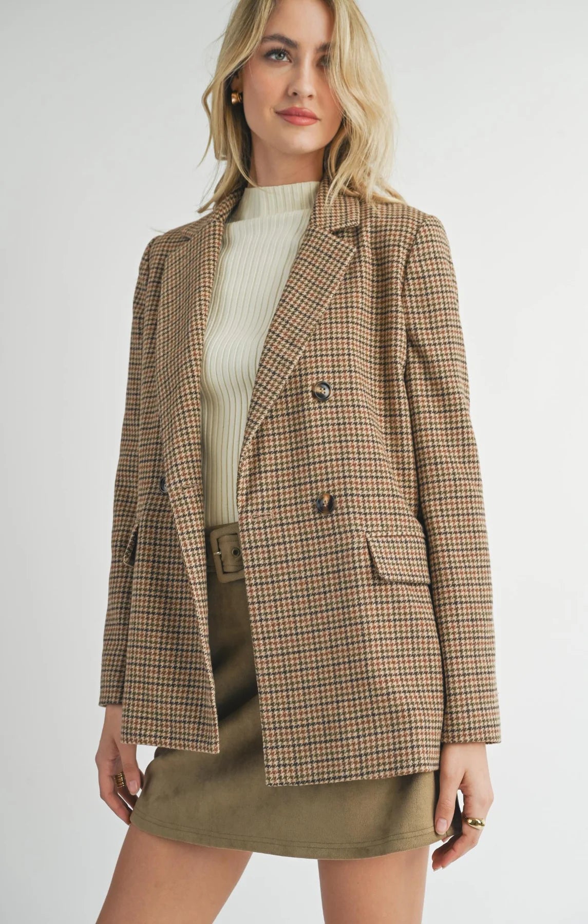 Nicola Houndstooth Blazer - Taupe Multi