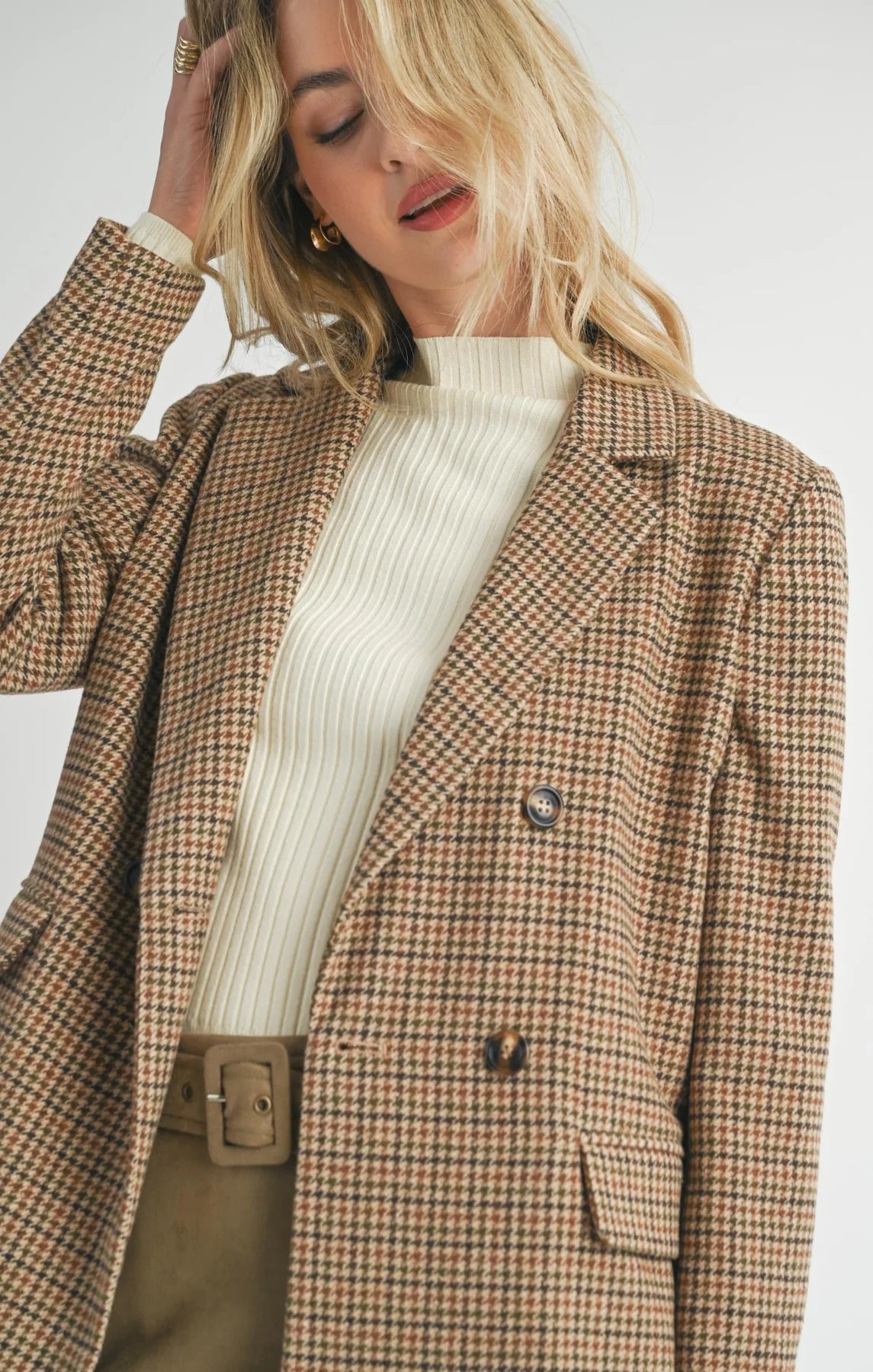 Nicola Houndstooth Blazer - Taupe Multi