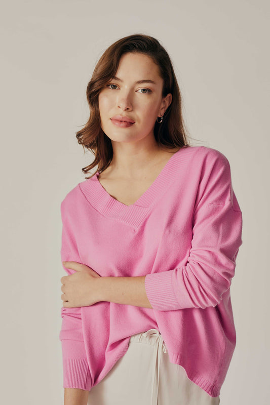 Betula V Neck Sweater in Pink