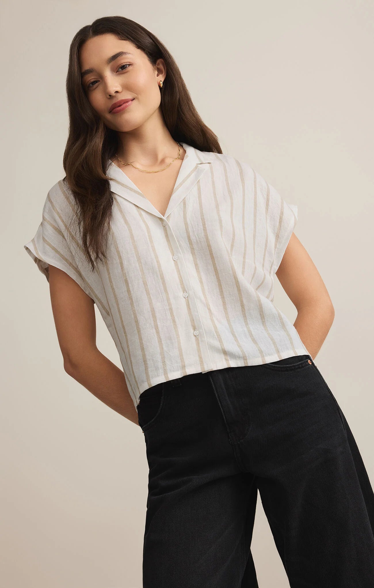 Parallel Button Down Top - Cement