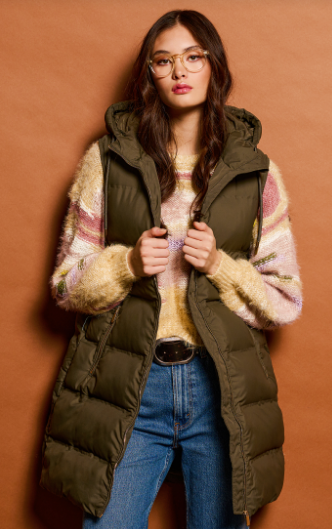 Hooded Puffer Vest - Army Green