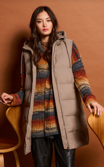 Hooded Puffer Vest - Taupe