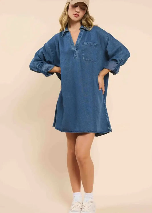 It's Pouring Collar Denim Dress