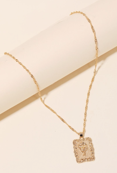 Rectangle Rose Pendant Necklace