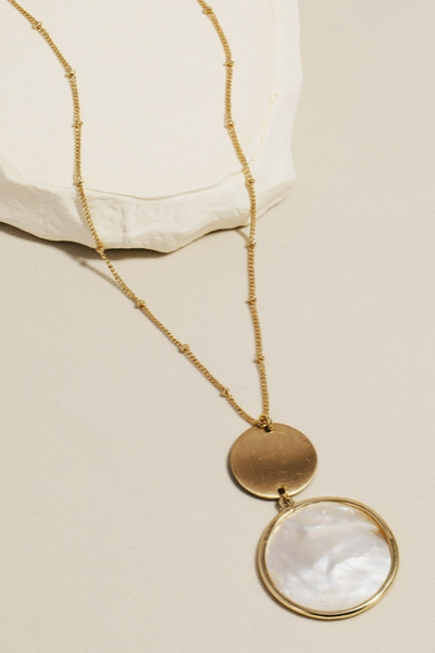 Pearlescent Disc Pendant Necklace
