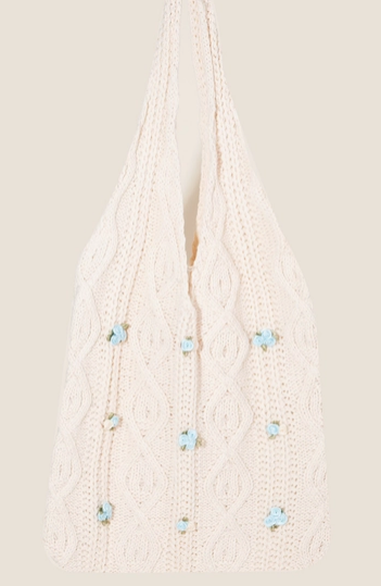 Floral Crochet Blue Rosette Bag