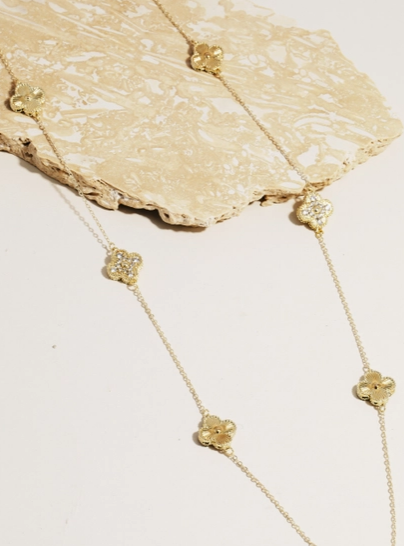 Pave Clover Station Chain Necklace