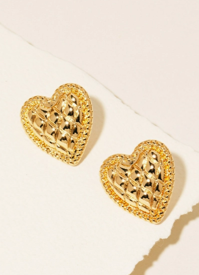 Engraved Metallic Heart Stud Earrings