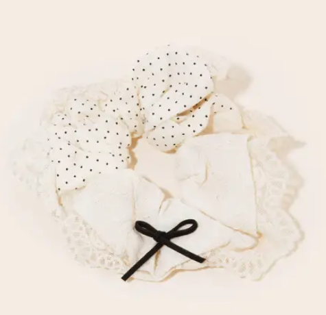 3 Pack Floral Dotted Scrunchie