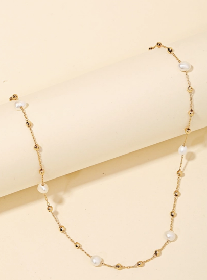 Dainty Chain Pearl Bead Necklace