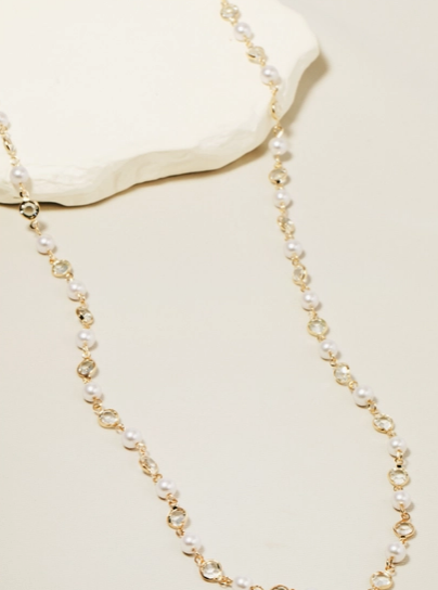 Pearl and Rhinestone Beads Long Chain Necklace