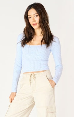 Pointelle Sky Blue Cropped Sweater